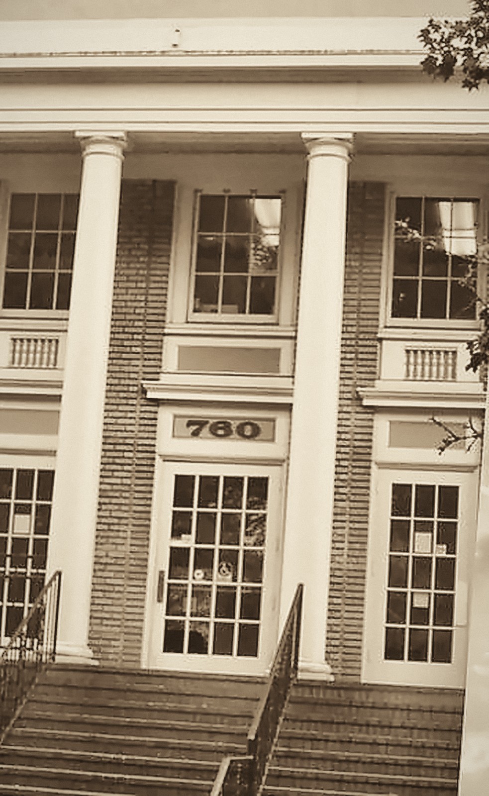 The columned entrance of 760 SW Madison