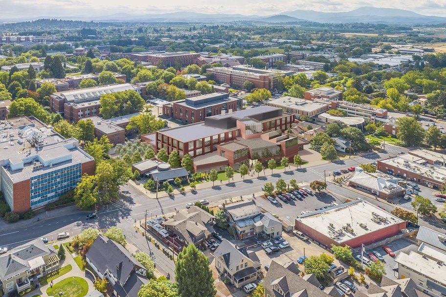 Aerial view of the Collaborative Innovation Complex site on the Oregon State University campus